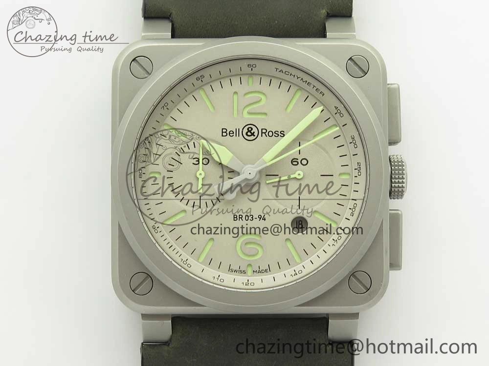 BR 03-94 Horolum Chrono Satin-polished Steel Gray Dial on Gray Leather Strap A7750 (Free Nylon Strap) Efficient 5177