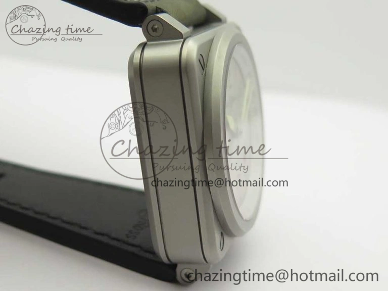 BR 03-94 Horolum Chrono Satin-polished Steel Gray Dial on Gray Leather Strap A7750 (Free Nylon Strap) Efficient 5177