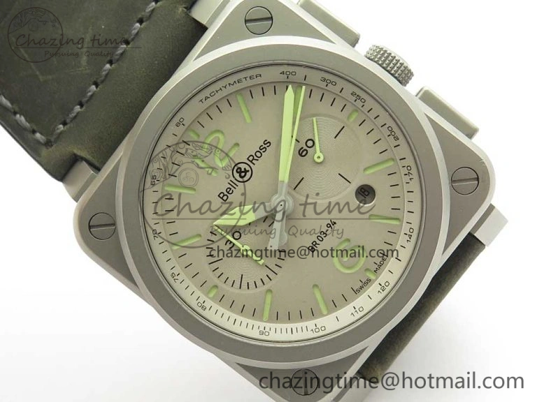 BR 03-94 Horolum Chrono Satin-polished Steel Gray Dial on Gray Leather Strap A7750 (Free Nylon Strap) Efficient 5177