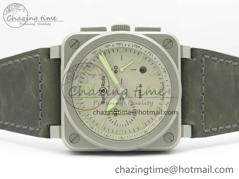 BR 03-94 Horolum Chrono Satin-polished Steel Gray Dial on Gray Leather Strap A7750 (Free Nylon Strap) Efficient 5177
