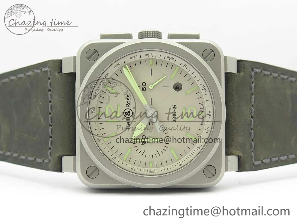 BR 03-94 Horolum Chrono Satin-polished Steel Gray Dial on Gray Leather Strap A7750 (Free Nylon Strap) Efficient 5177