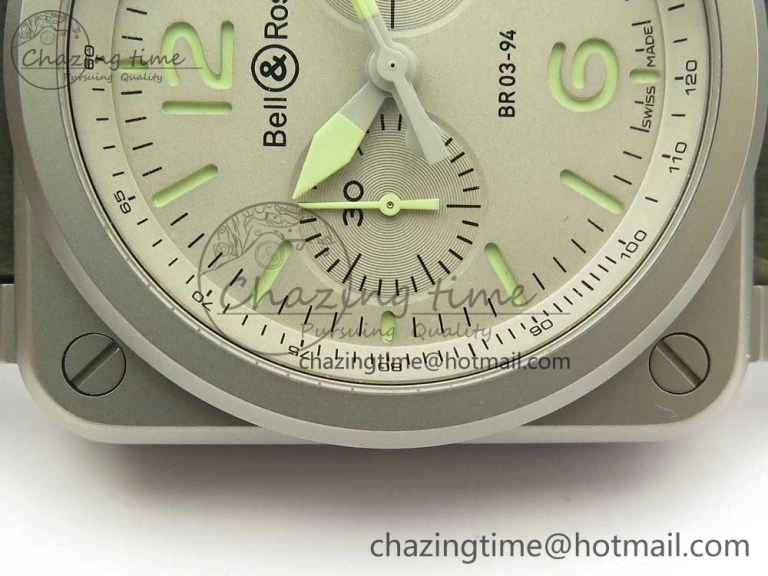 BR 03-94 Horolum Chrono Satin-polished Steel Gray Dial on Gray Leather Strap A7750 (Free Nylon Strap) Efficient 5177
