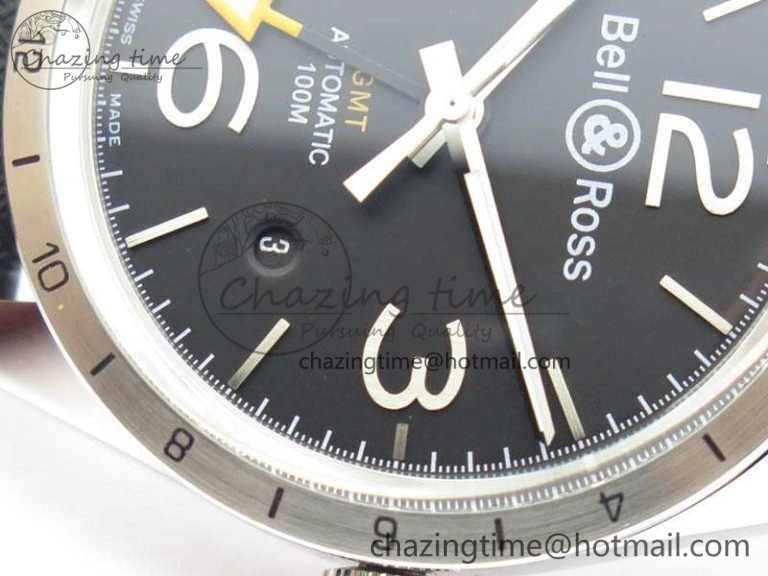 Attractive BR 123 GMT 24H SS Black Dial On Black Rubber Strap A 5205