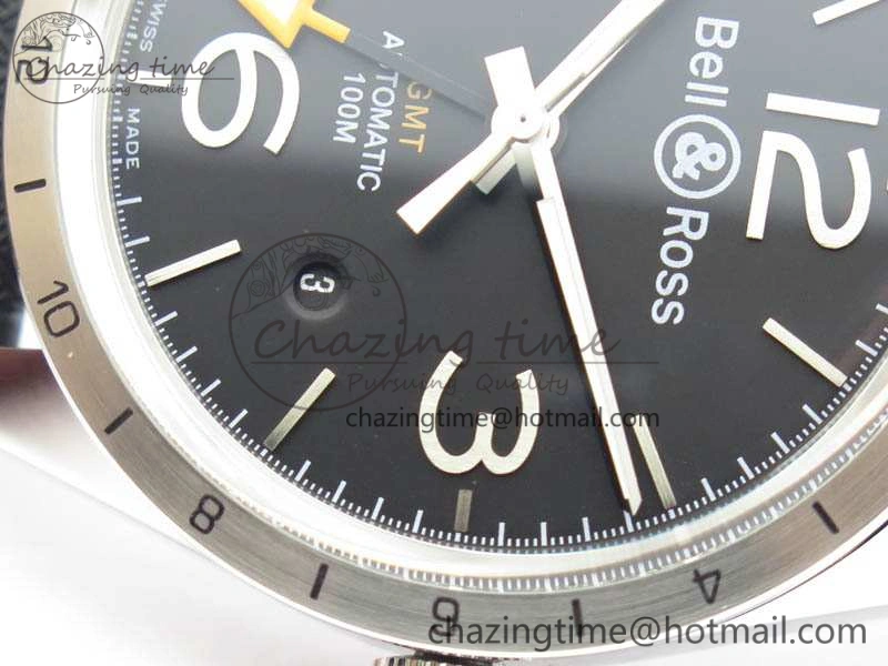 Attractive BR 123 GMT 24H SS Black Dial On Black Rubber Strap A 5205