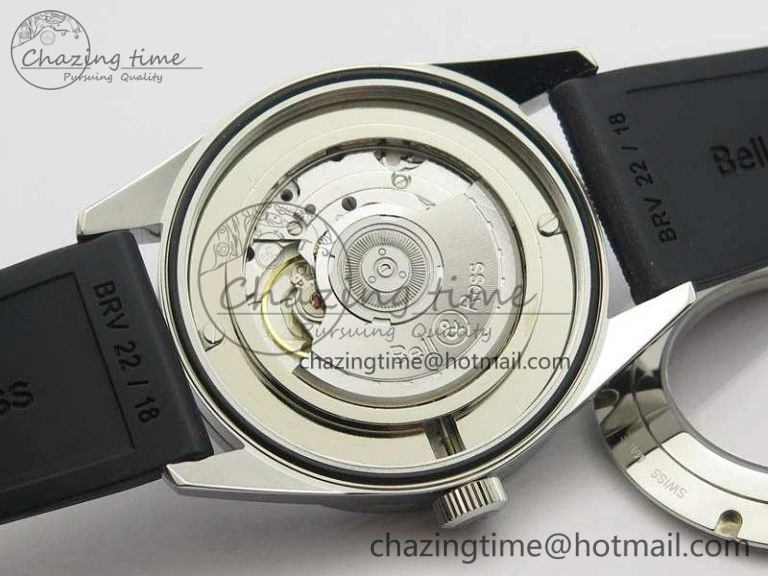 Attractive BR 123 GMT 24H SS Black Dial On Black Rubber Strap A 5205