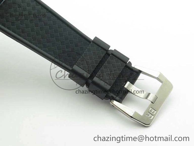 Attractive BR 123 GMT 24H SS Black Dial On Black Rubber Strap A 5205