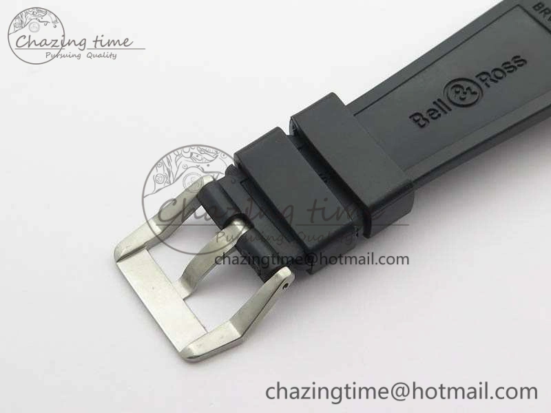 Attractive BR 123 GMT 24H SS Black Dial On Black Rubber Strap A 5205
