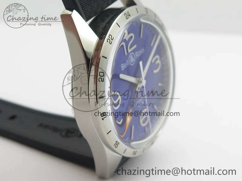 BR 123 GMT 24H SS Blue Dial On Black Rubber Strap A Upgraded 5206