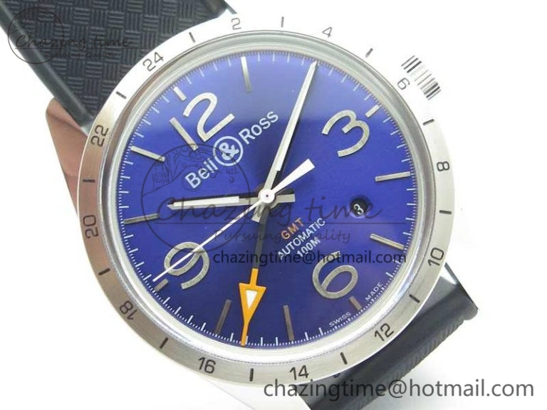 BR 123 GMT 24H SS Blue Dial On Black Rubber Strap A Upgraded 5206
