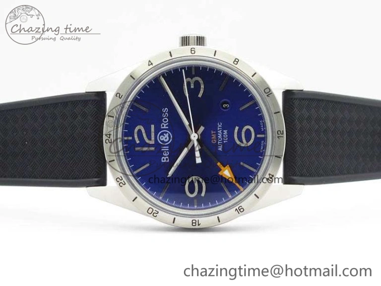 BR 123 GMT 24H SS Blue Dial On Black Rubber Strap A Upgraded 5206