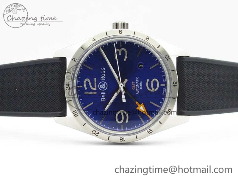 BR 123 GMT 24H SS Blue Dial On Black Rubber Strap A Upgraded 5206