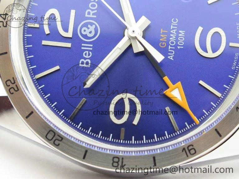 BR 123 GMT 24H SS Blue Dial On Black Rubber Strap A Upgraded 5206