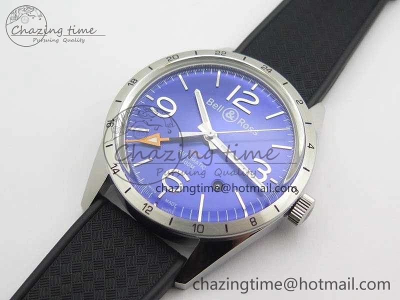 BR 123 GMT 24H SS Blue Dial On Black Rubber Strap A Upgraded 5206