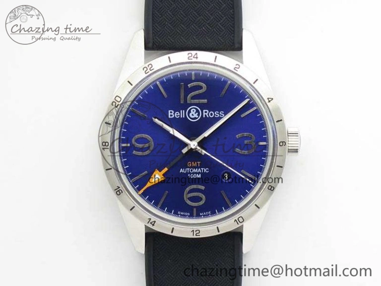 BR 123 GMT 24H SS Blue Dial On Black Rubber Strap A Upgraded 5206