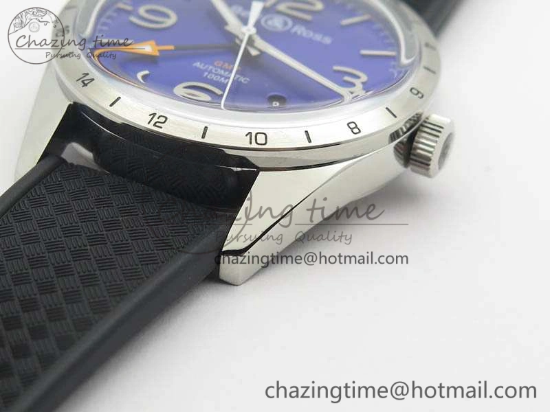 BR 123 GMT 24H SS Blue Dial On Black Rubber Strap A Upgraded 5206