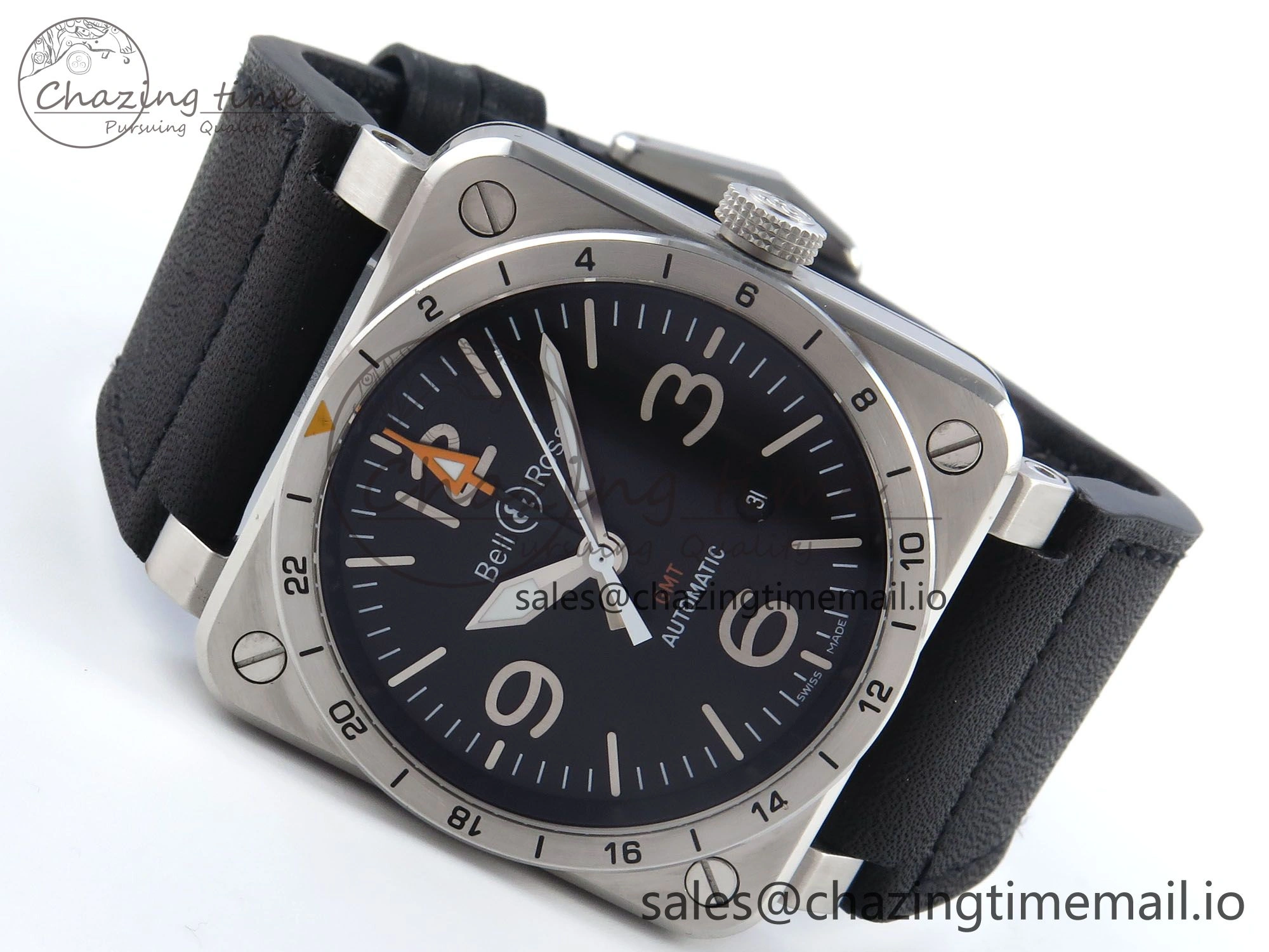 Supportive BR03-93 GMT BRF 1:1 Best Edition Black Dial on Black Leather Strap A 5158