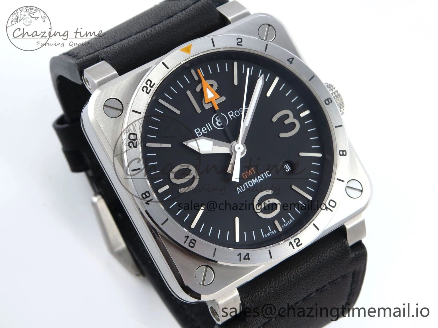 Supportive BR03-93 GMT BRF 1:1 Best Edition Black Dial on Black Leather Strap A 5158