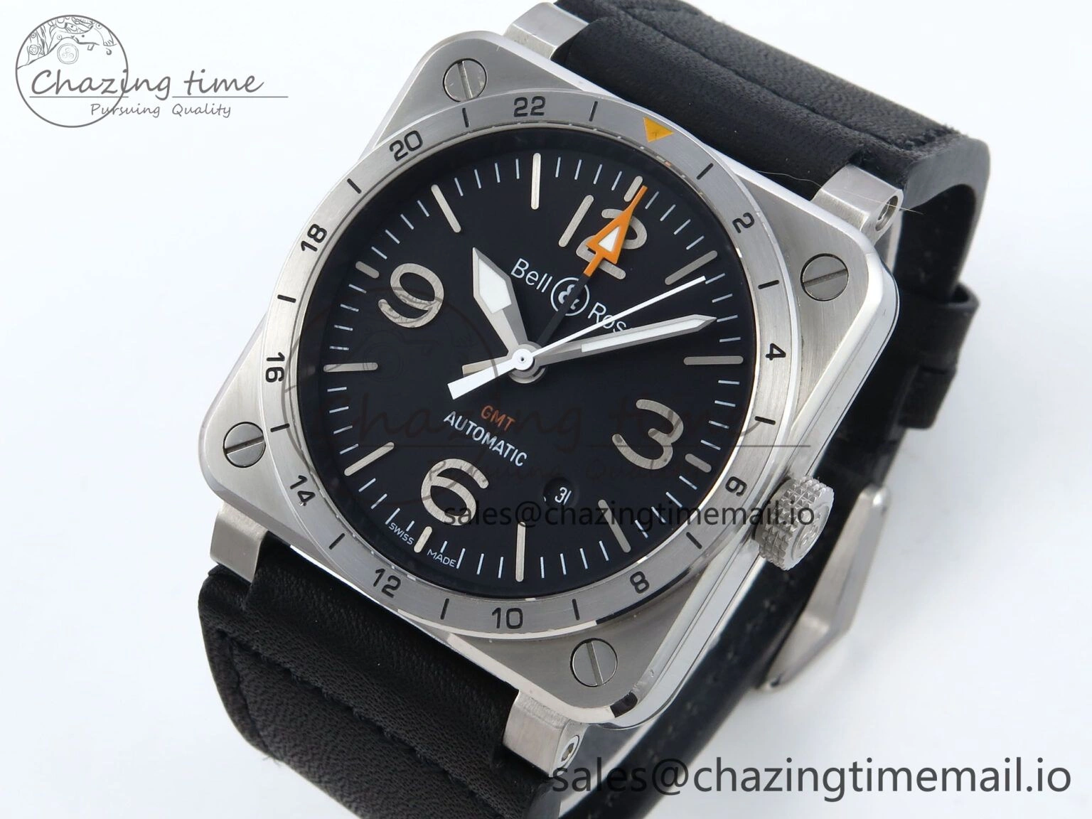 Supportive BR03-93 GMT BRF 1:1 Best Edition Black Dial on Black Leather Strap A 5158