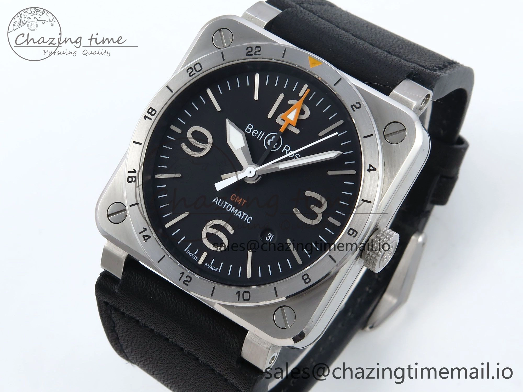 Supportive BR03-93 GMT BRF 1:1 Best Edition Black Dial on Black Leather Strap A 5158