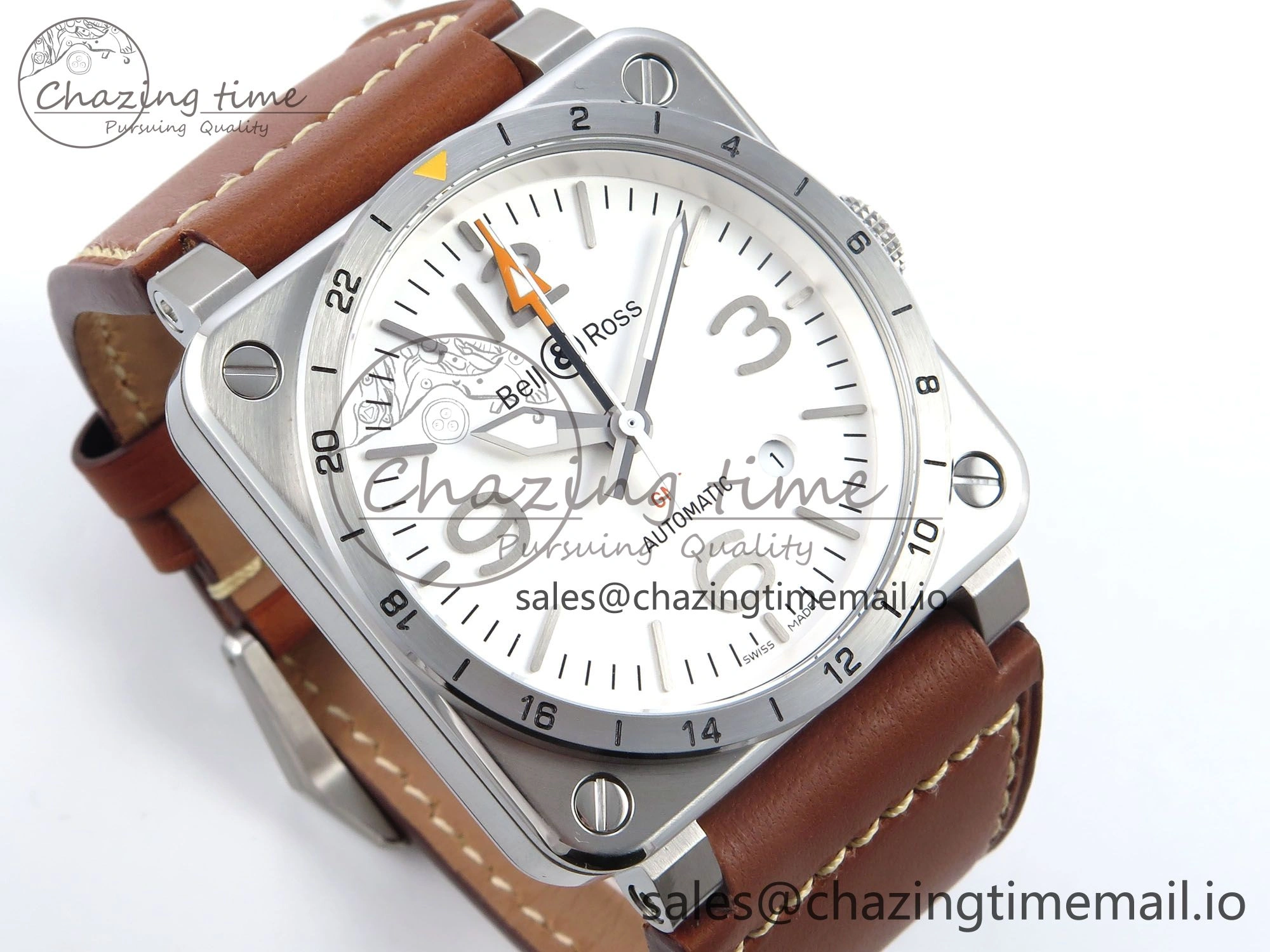 Affordable BR03-93 GMT BRF 1:1 Best Edition White Dial on Brown Leather Strap A 5160
