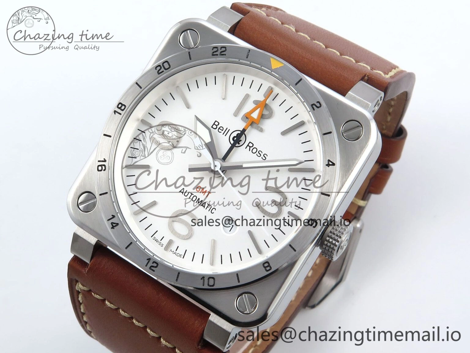 Affordable BR03-93 GMT BRF 1:1 Best Edition White Dial on Brown Leather Strap A 5160