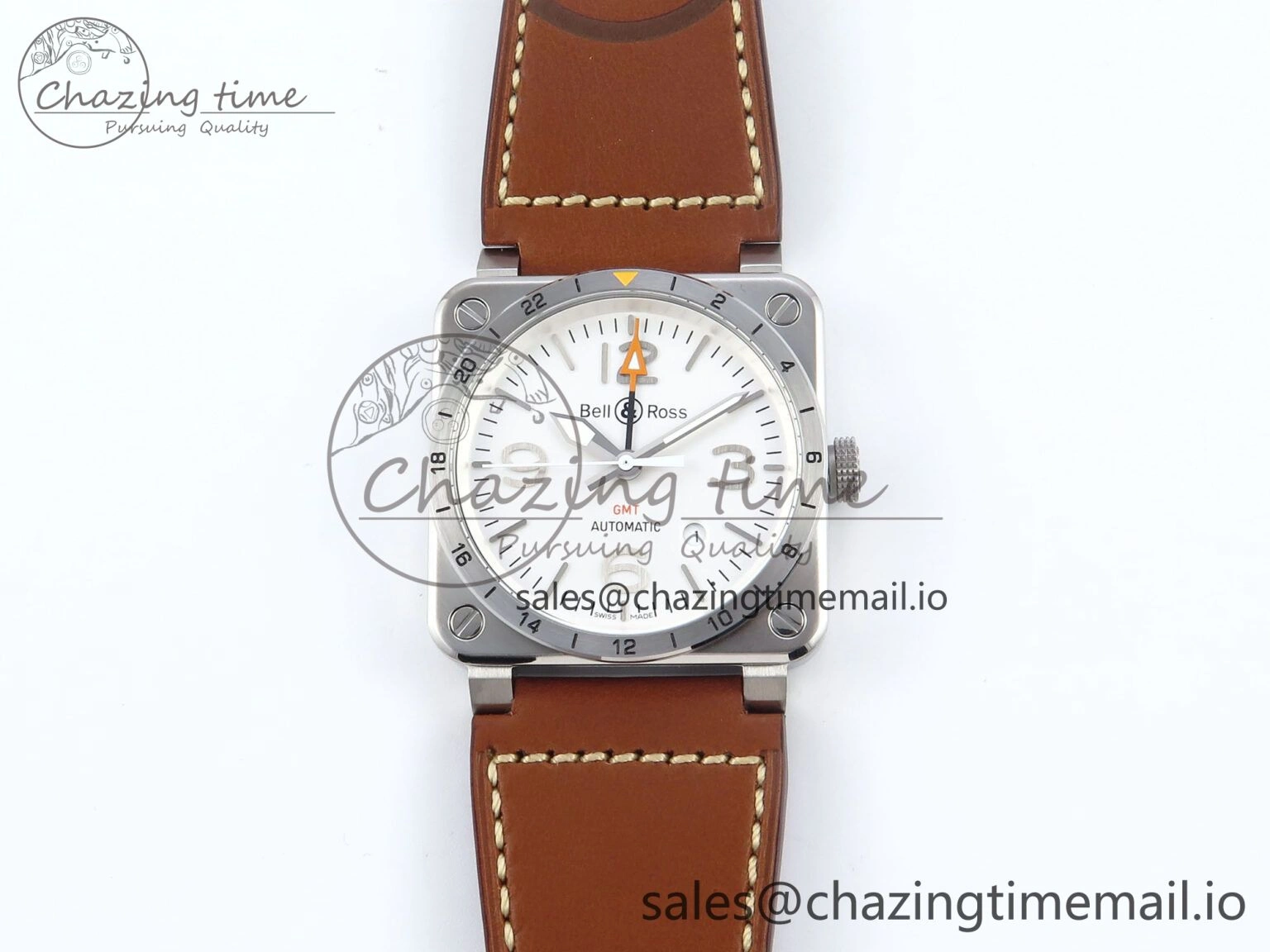 Affordable BR03-93 GMT BRF 1:1 Best Edition White Dial on Brown Leather Strap A 5160