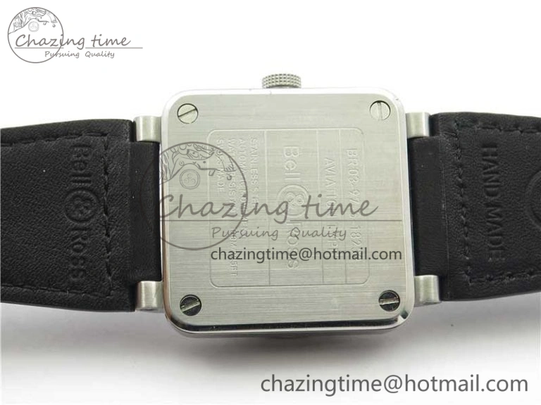 WaterResistant BR03-97 Automatic Power Reserve SS Black Dial on Black Leather Strap A23J (Free Nylon) 5171