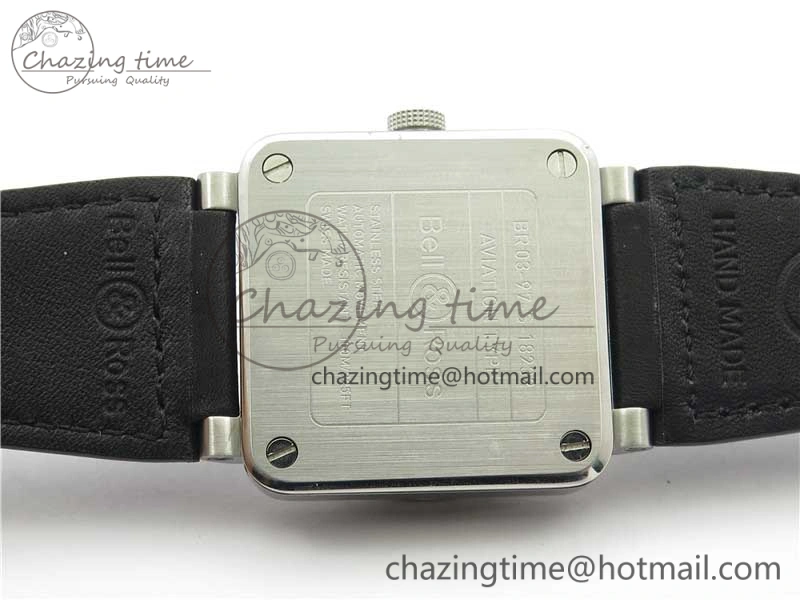 WaterResistant BR03-97 Automatic Power Reserve SS Black Dial on Black Leather Strap A23J (Free Nylon) 5171