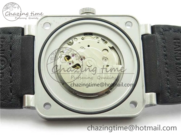 WaterResistant BR03-97 Automatic Power Reserve SS Black Dial on Black Leather Strap A23J (Free Nylon) 5171