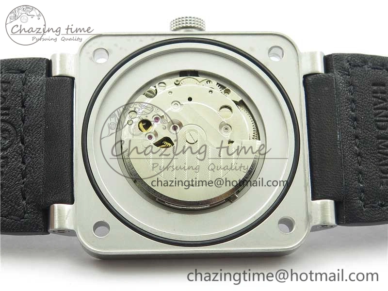 WaterResistant BR03-97 Automatic Power Reserve SS Black Dial on Black Leather Strap A23J (Free Nylon) 5171