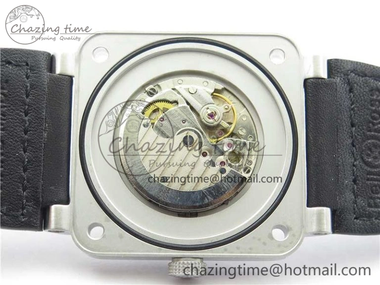 WaterResistant BR03-97 Automatic Power Reserve SS Black Dial on Black Leather Strap A23J (Free Nylon) 5171