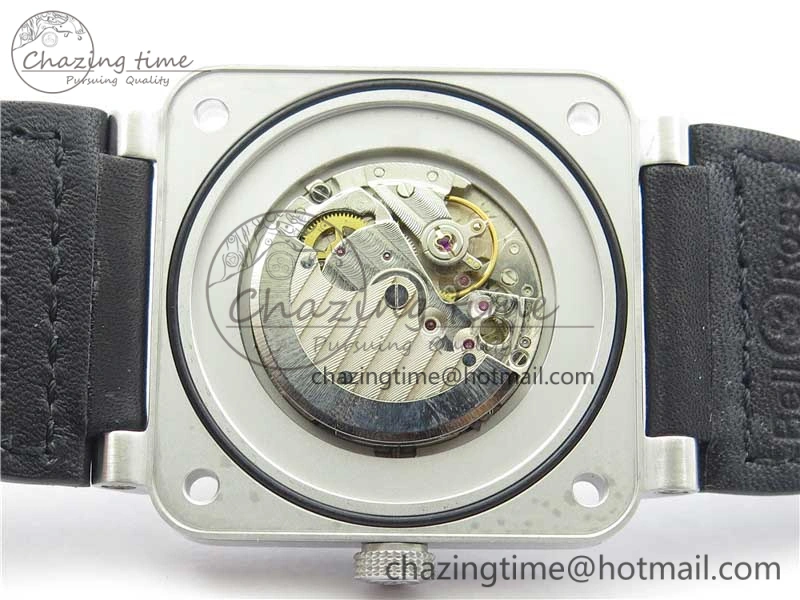 WaterResistant BR03-97 Automatic Power Reserve SS Black Dial on Black Leather Strap A23J (Free Nylon) 5171