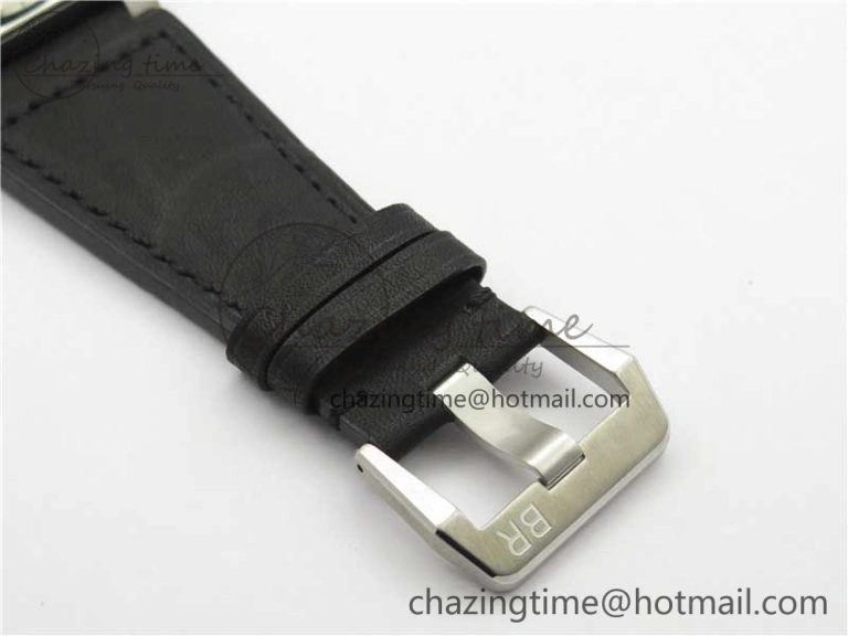 WaterResistant BR03-97 Automatic Power Reserve SS Black Dial on Black Leather Strap A23J (Free Nylon) 5171