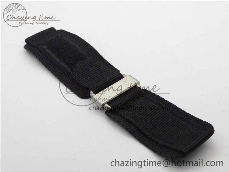 WaterResistant BR03-97 Automatic Power Reserve SS Black Dial on Black Leather Strap A23J (Free Nylon) 5171