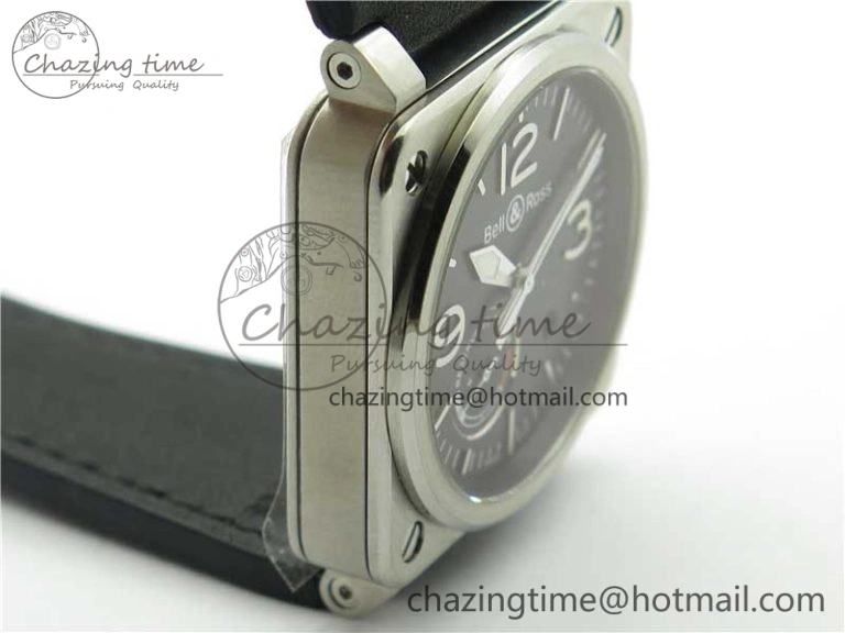 WaterResistant BR03-97 Automatic Power Reserve SS Black Dial on Black Leather Strap A23J (Free Nylon) 5171