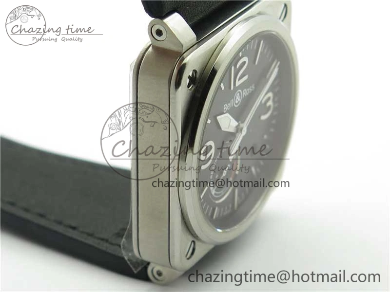 WaterResistant BR03-97 Automatic Power Reserve SS Black Dial on Black Leather Strap A23J (Free Nylon) 5171