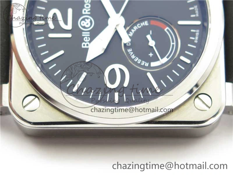 WaterResistant BR03-97 Automatic Power Reserve SS Black Dial on Black Leather Strap A23J (Free Nylon) 5171