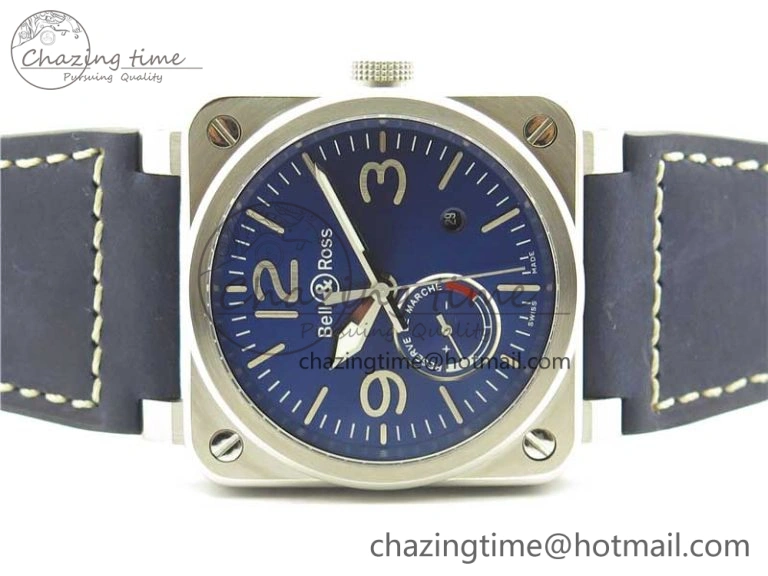 EasyCare BR03-97 Automatic Power Reserve SS Blue Dial on Blue Leather Strap A23J (Free Nylon) 5170