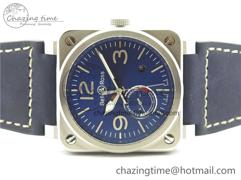 EasyCare BR03-97 Automatic Power Reserve SS Blue Dial on Blue Leather Strap A23J (Free Nylon) 5170
