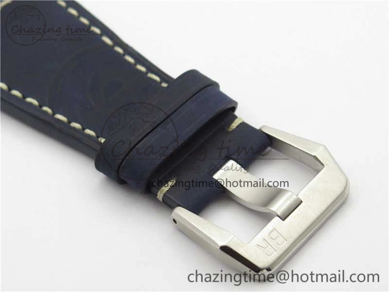 EasyCare BR03-97 Automatic Power Reserve SS Blue Dial on Blue Leather Strap A23J (Free Nylon) 5170