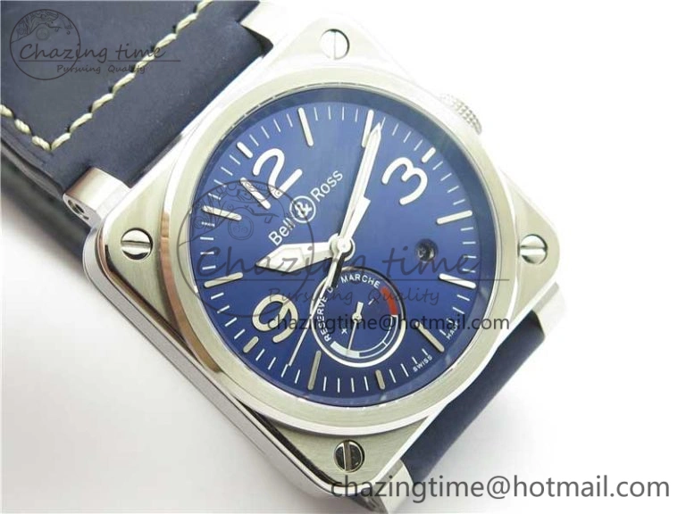 EasyCare BR03-97 Automatic Power Reserve SS Blue Dial on Blue Leather Strap A23J (Free Nylon) 5170