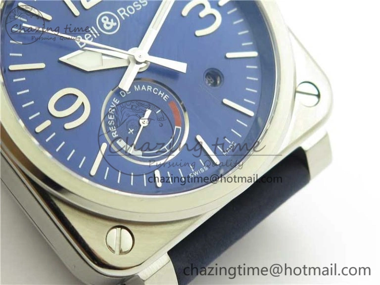 EasyCare BR03-97 Automatic Power Reserve SS Blue Dial on Blue Leather Strap A23J (Free Nylon) 5170