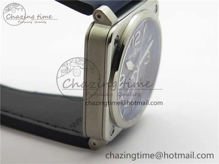 EasyCare BR03-97 Automatic Power Reserve SS Blue Dial on Blue Leather Strap A23J (Free Nylon) 5170