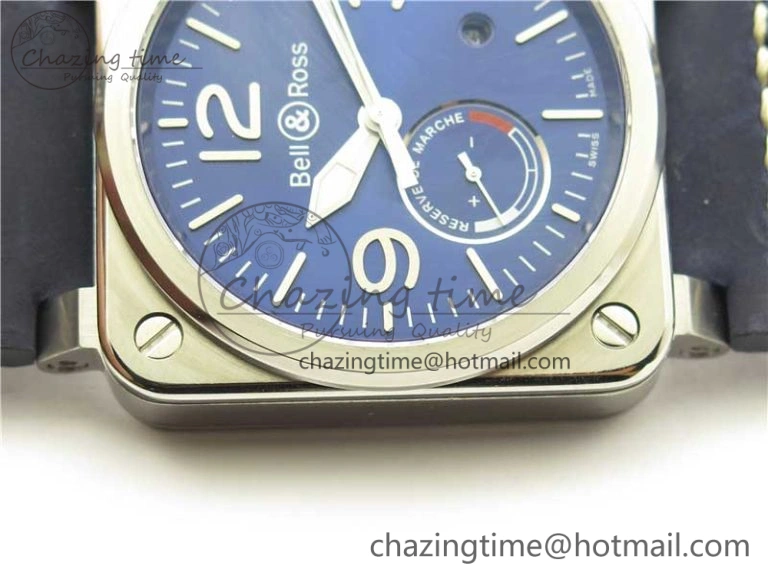 EasyCare BR03-97 Automatic Power Reserve SS Blue Dial on Blue Leather Strap A23J (Free Nylon) 5170