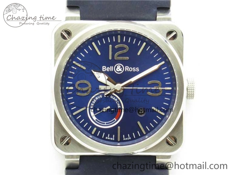 EasyCare BR03-97 Automatic Power Reserve SS Blue Dial on Blue Leather Strap A23J (Free Nylon) 5170