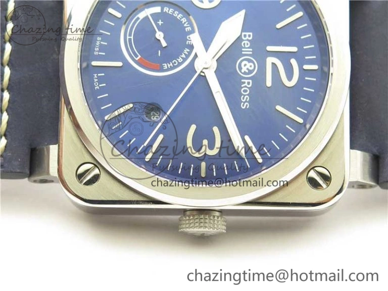 EasyCare BR03-97 Automatic Power Reserve SS Blue Dial on Blue Leather Strap A23J (Free Nylon) 5170
