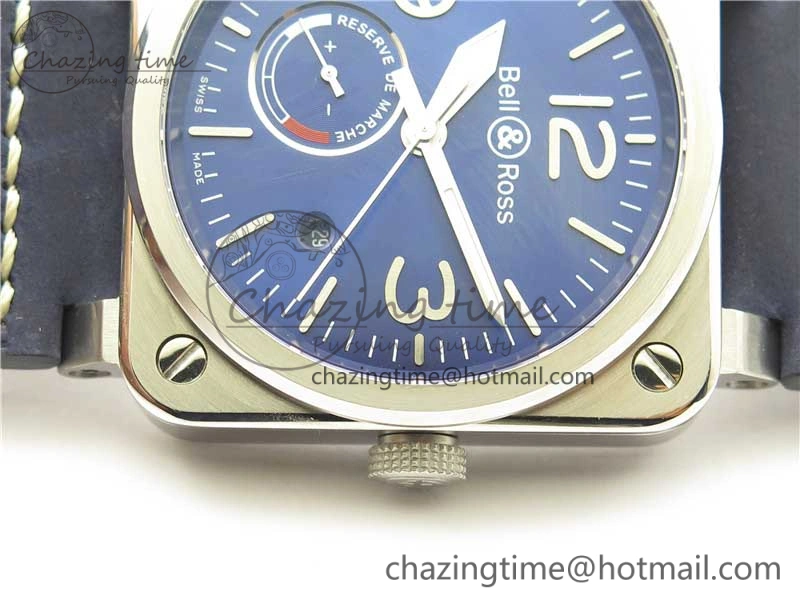 EasyCare BR03-97 Automatic Power Reserve SS Blue Dial on Blue Leather Strap A23J (Free Nylon) 5170