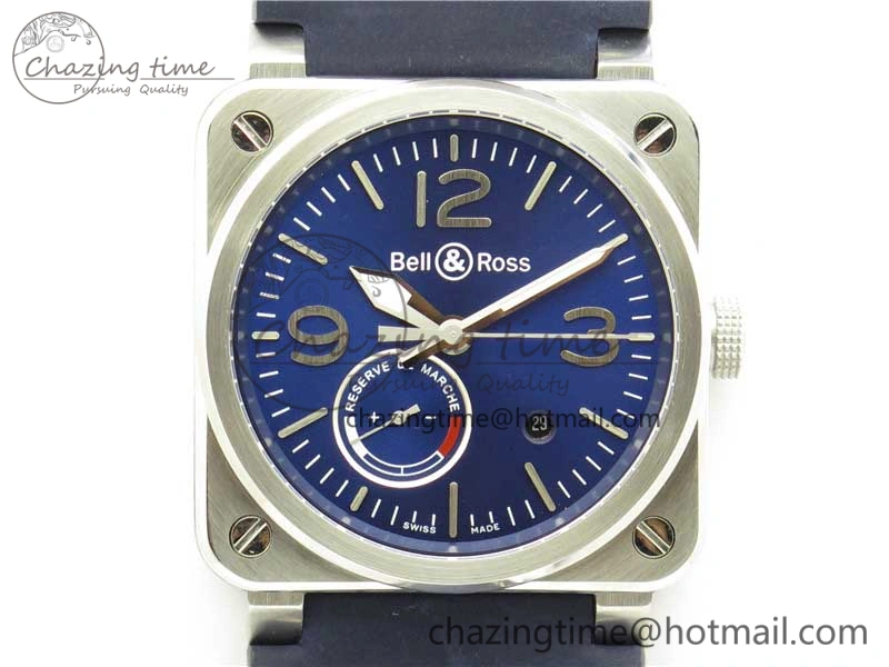 EasyCare BR03-97 Automatic Power Reserve SS Blue Dial on Blue Leather Strap A23J (Free Nylon) 5170