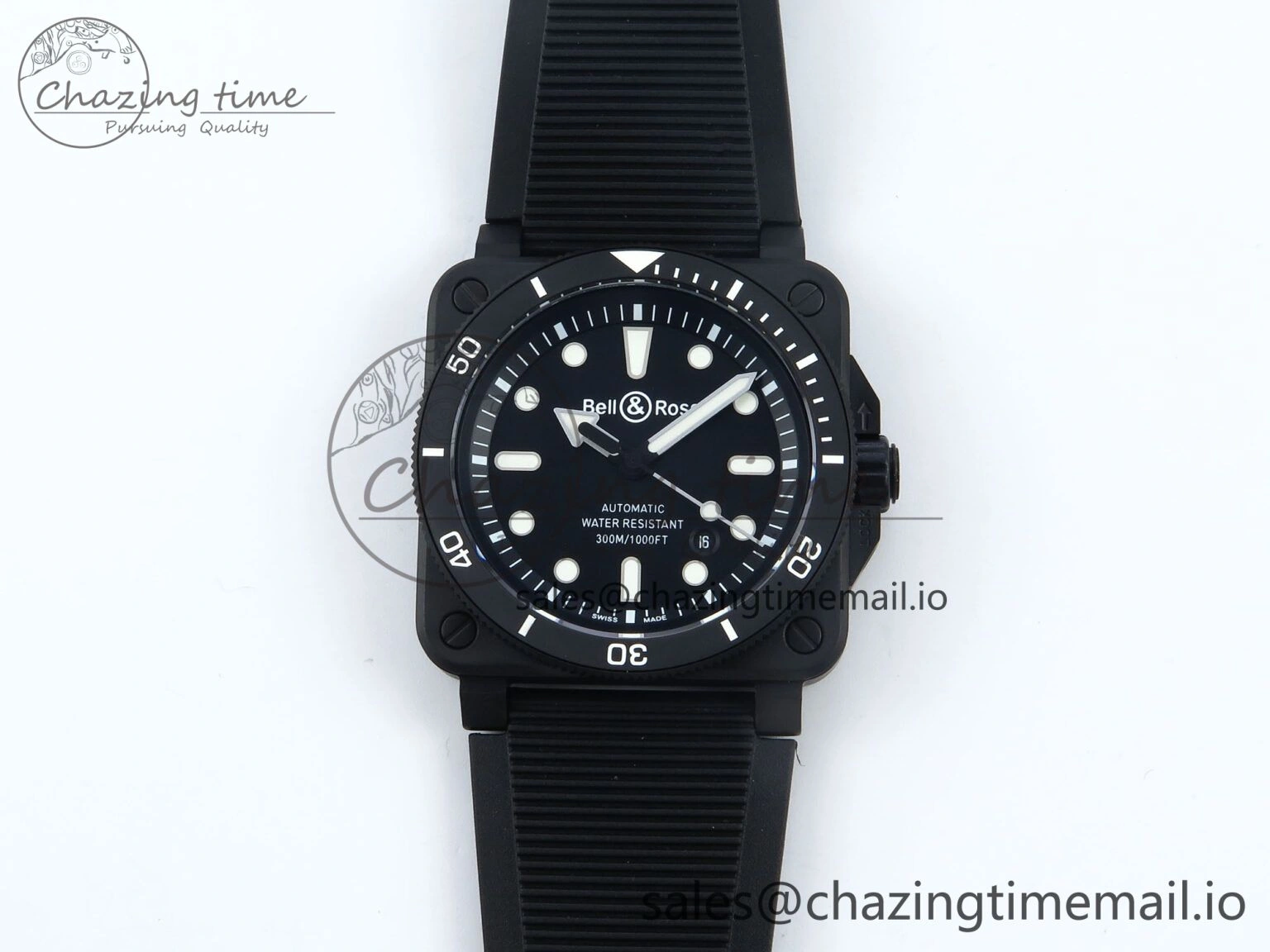 Fashionable BR03 Diver BRF 1:1 Best Edition Black Dial on Black Rubber Strap A 5166
