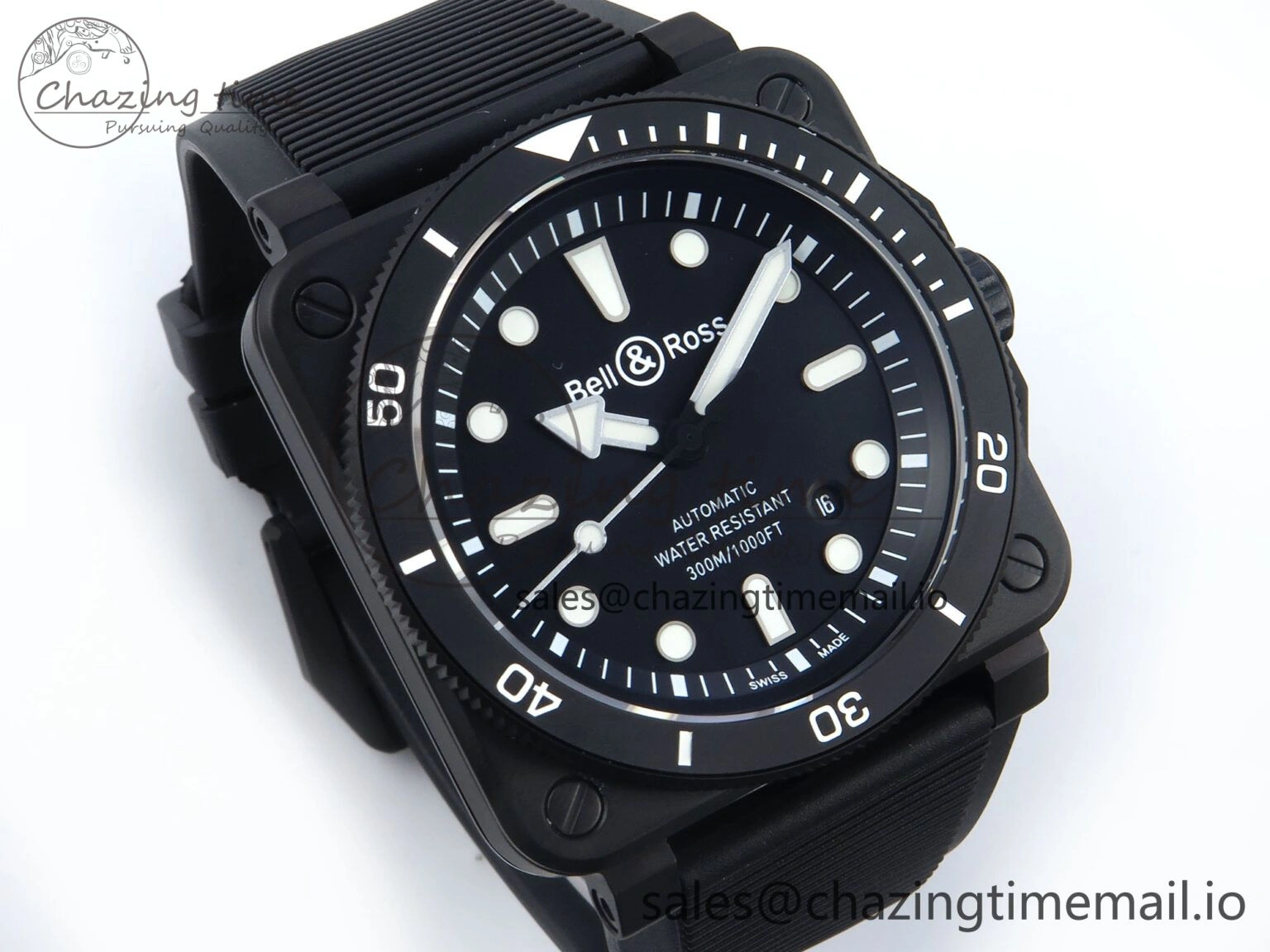 Fashionable BR03 Diver BRF 1:1 Best Edition Black Dial on Black Rubber Strap A 5166